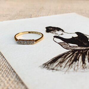 Antique Art Deco five stone 18K gold platinum diamond ring